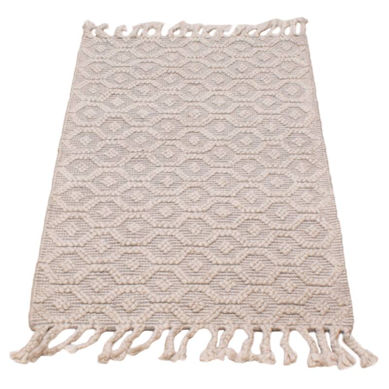 ECARPETGALLERY Braid weave Sienna Cream, Grey Wool Rug - 3'0 x 5'0