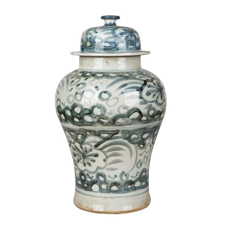 Blue And White Sea Flower Temple Jar Small