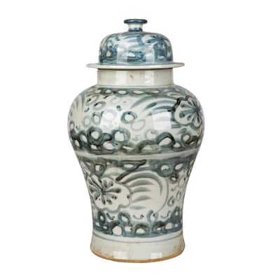 Blue And White Sea Flower Temple Jar Small