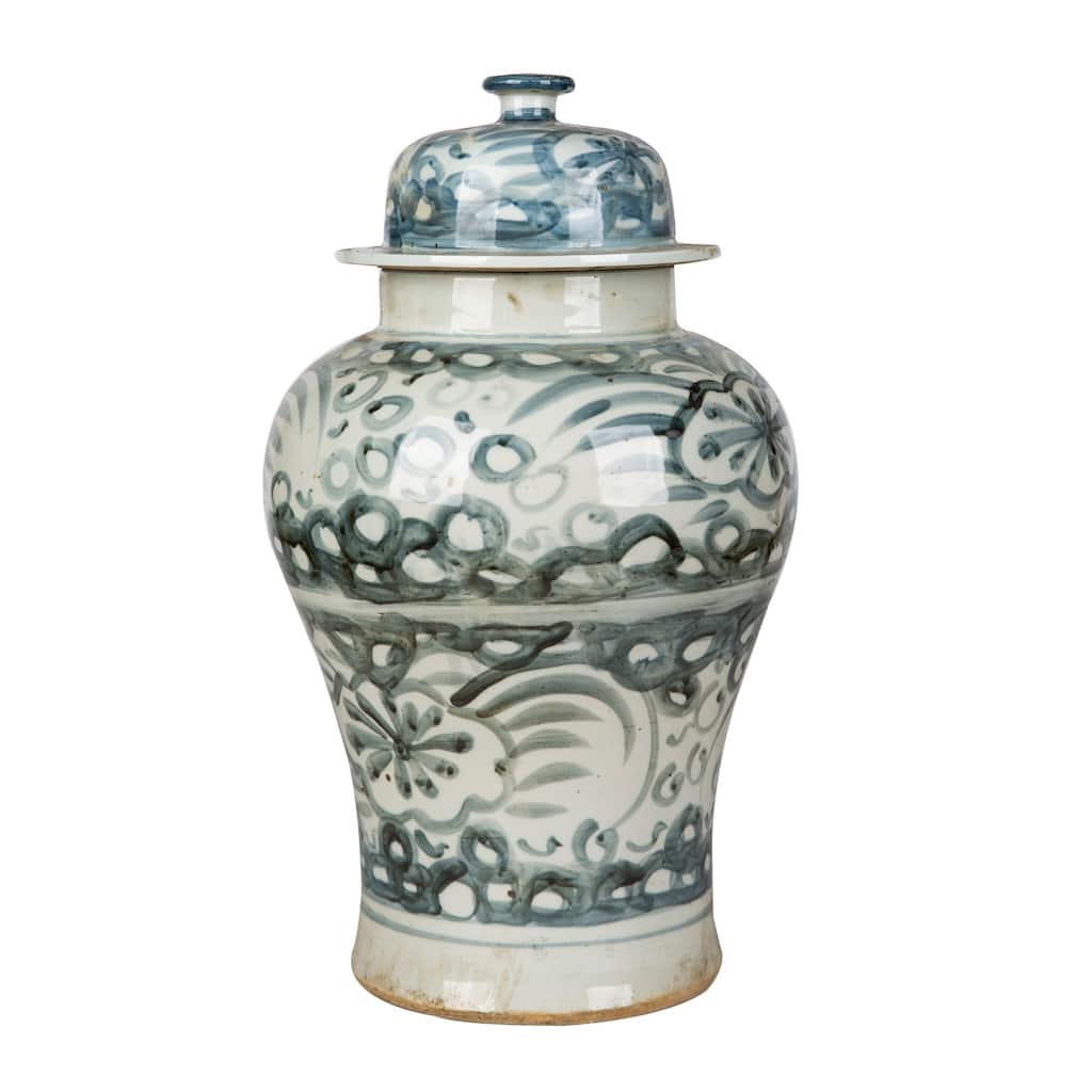 Blue And White Sea Flower Temple Jar Small