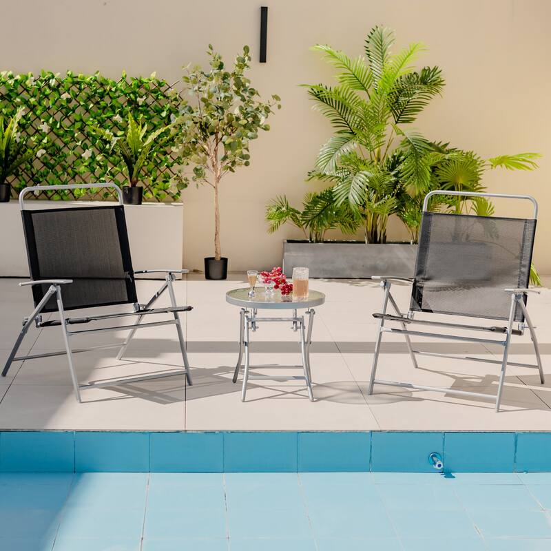 Gymax 3 Piece Patio Folding Chair Set w/ Coffee Table & Extra-Large