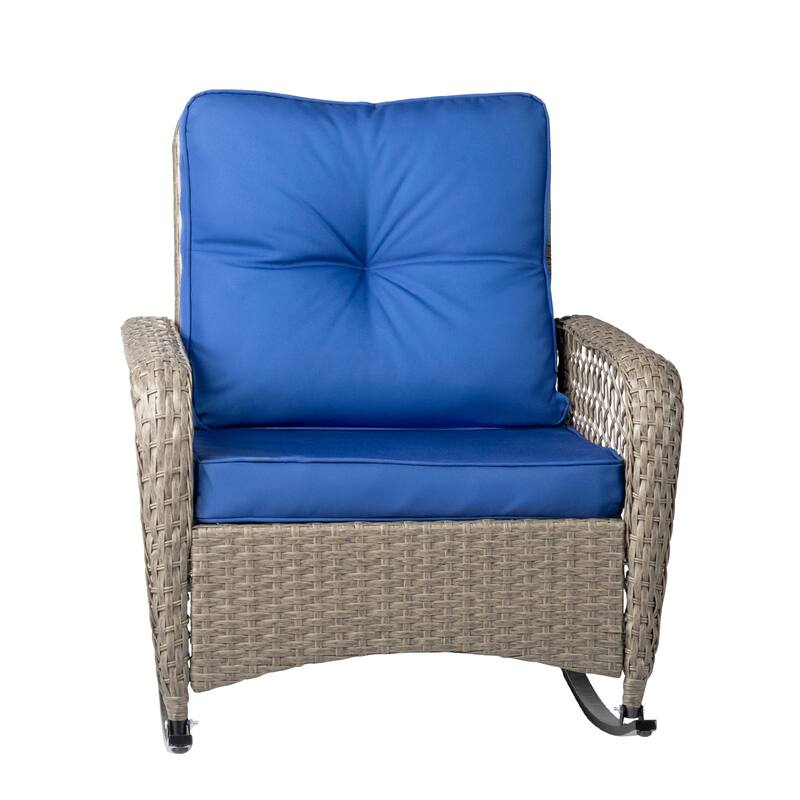 Outdoor Wicker Rocking Chair Grey Rattan with Removable Cushion - 33.9''x 29.5''x 34.1''