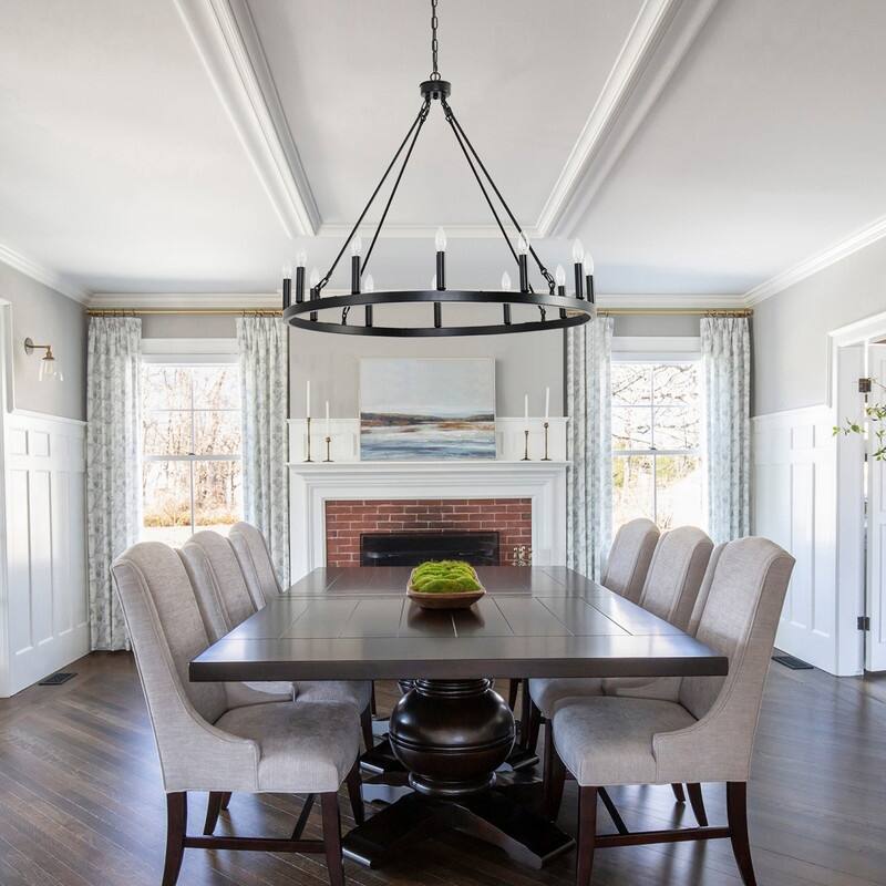 12-Light Wagon Wheel Chandelier 38" Black Farmhouse Round Chandeliers - 38inch