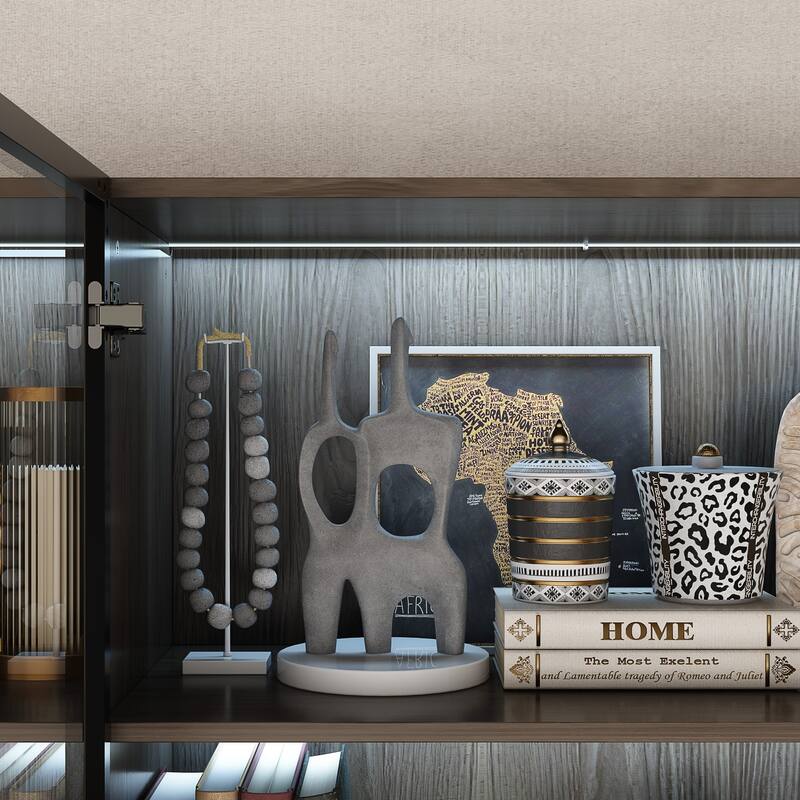 LED-Lit Wood Grain Cabinet - Configurable Storage for Home or Office