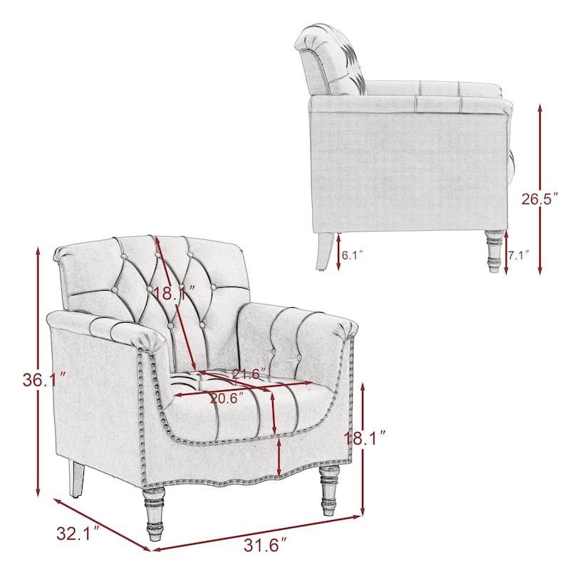 Set of 2 Tufted Vegan Leather Armchairs with Nailhead Trim and Wood Frame