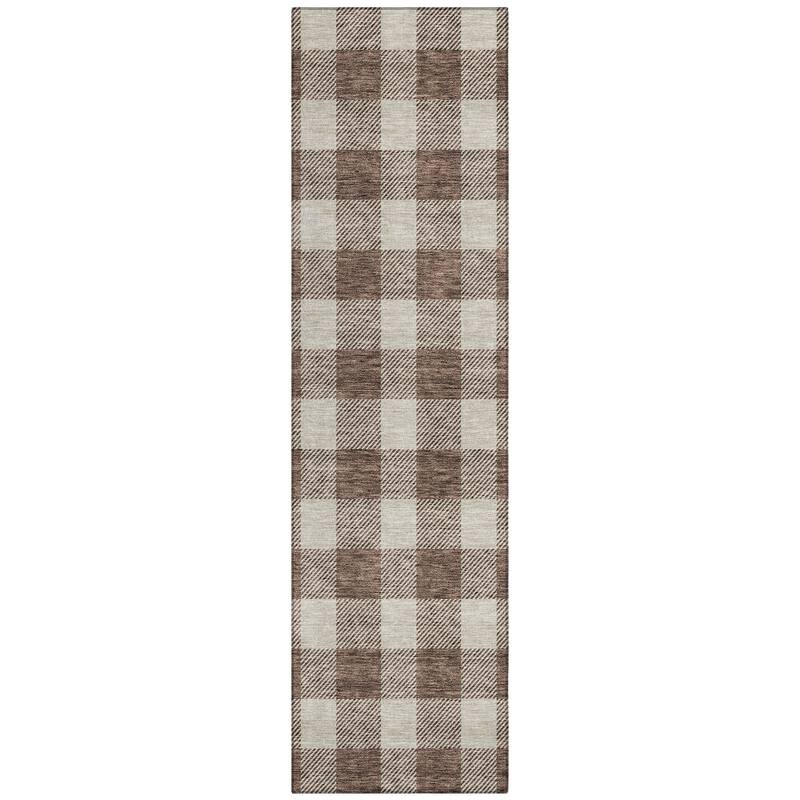 Machine Washable Indoor/ Outdoor Chantille Plaid Rug