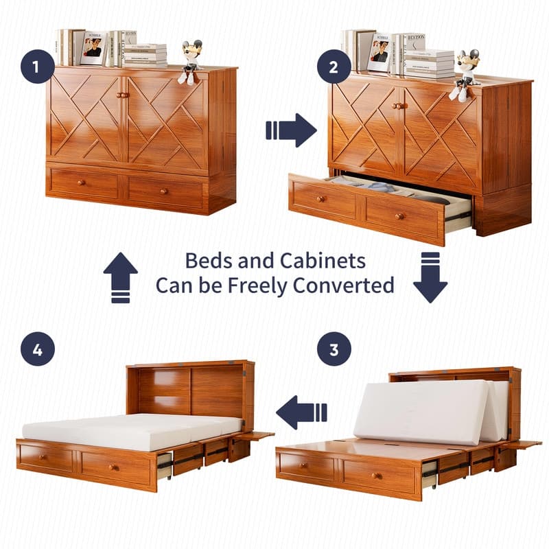 Mixoy Queen Size Murphy Bed Chest with Mattress and Storage