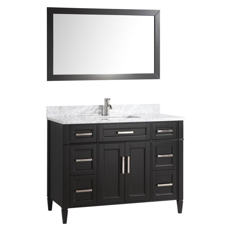 Vanity Art 60-Inch Single Sink Bathroom Vanity Set Carrara Marble Stone Top 7 Drawers 1 Shelf Undermount Sink with Free Mirror
