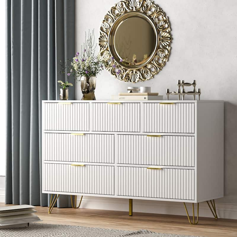 FURNIWAY Fluted Drawer Dresser for Bedroom - White - 7-drawer