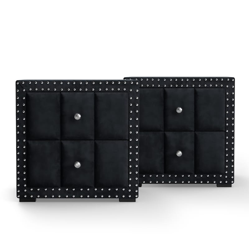 247 Shop At Home Fynor Modern Velvet 2-Drawer Nightstand (Set of 2)