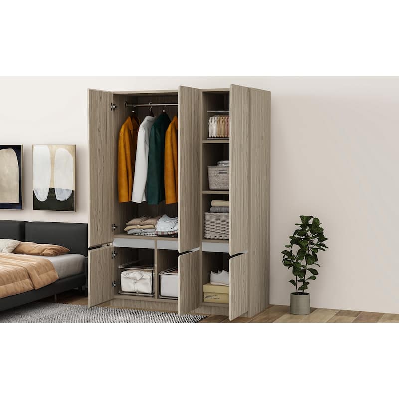 Modern and Simple Design,Multi Functional Storage,6 Doors Wooden Wardrobe Storage for Bedroom