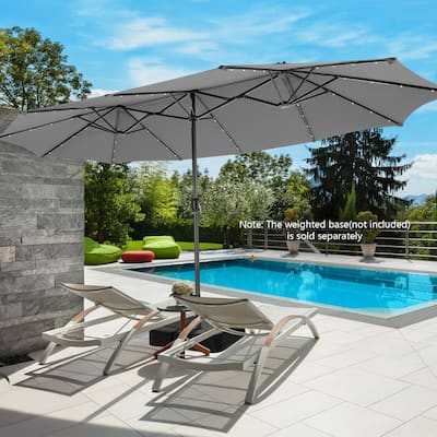 15ft Twin Outdoor Patio Umbrella with 48 Solar LED Lights and Crank