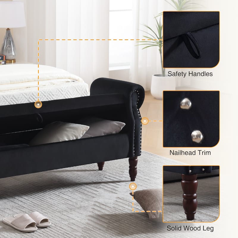 HOMYKA 66.9" Tufted Storage Bench with Rolled Arms Ottoman Long Bench