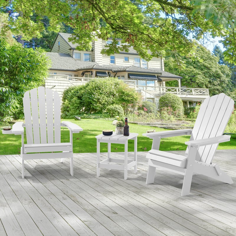 LIVOOSUN Outdoor Folding Adirondack Chair w/Cup Holder Set of 2 or 4 - White - 2 Pieces