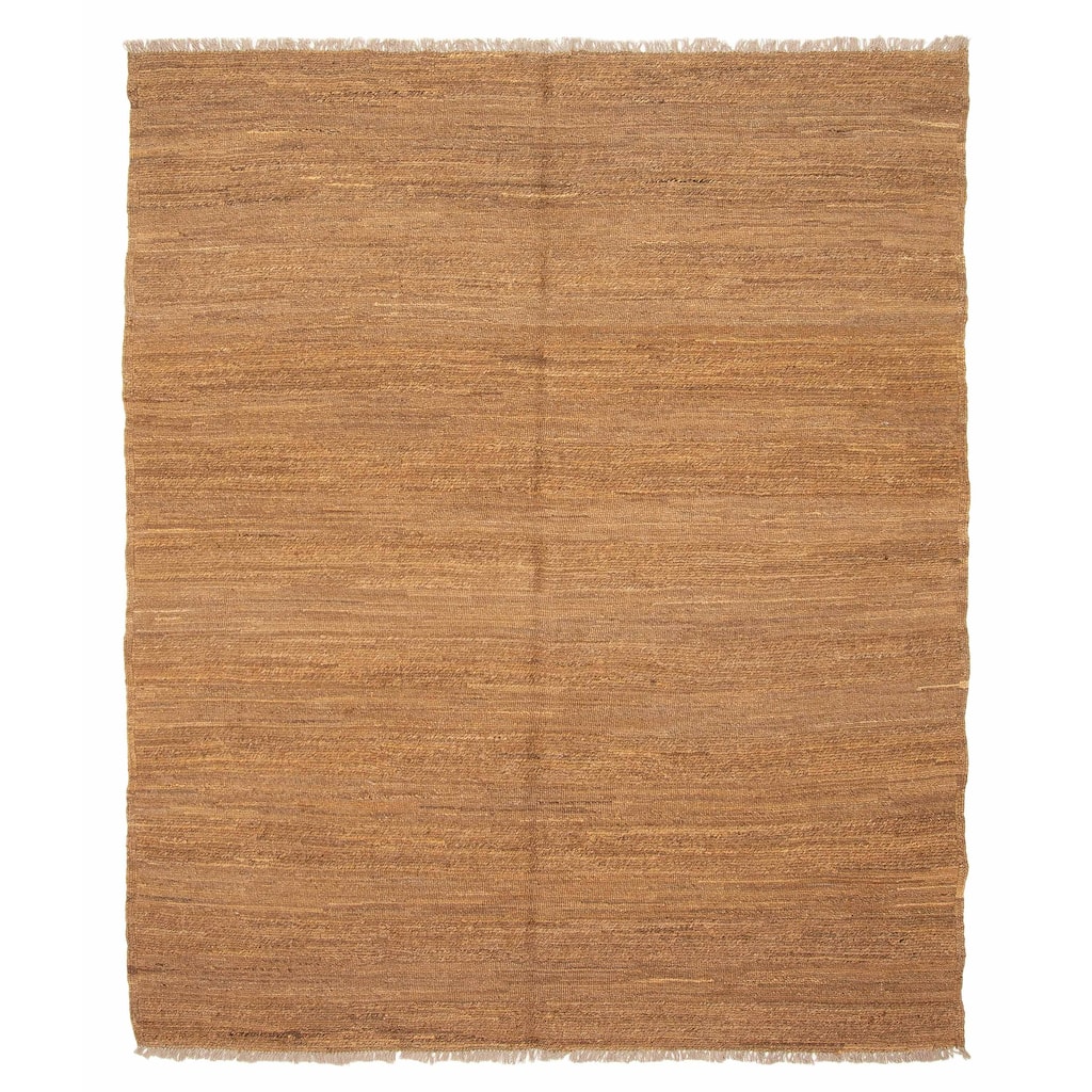 ECARPETGALLERY Flat-Weave Natural Chocolate Wool Tapestry Kilim - 5'7 x 6'9