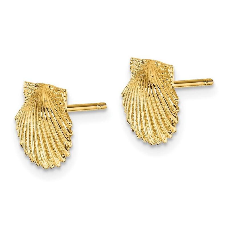 Curata 14k Yellow Gold 9mm Satin Scallop Shell Post Earrings