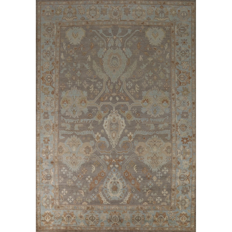 Hand Knotted Oriental 100% Wool Carpet Transitional All-Over Greys & Charcoal Oushak Area Rug - 11' 8'' X 8' 2''