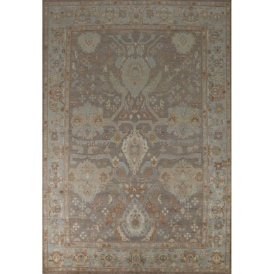 Hand Knotted Oriental 100% Wool Carpet Transitional All-Over Greys & Charcoal Oushak Area Rug - 11' 8'' X 8' 2''