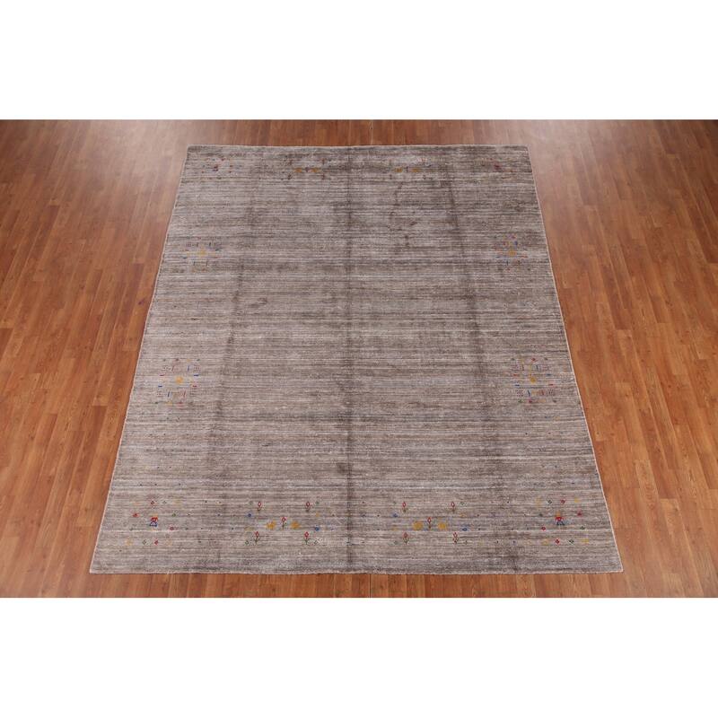 Tribal Gabbeh Oriental Area Rug Handmade Silk Beige Carpet - 8'0" x 9'8"