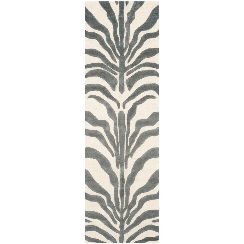 SAFAVIEH Handmade Cambridge Rikey Animal Print Wool Rug - 2'6" x 8' Runner - Ivory/Dark Grey