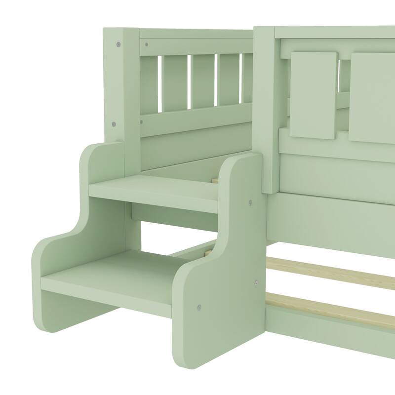 Full/Twin Loft Bed with Bookshelves, Safety Stairs & Trundle