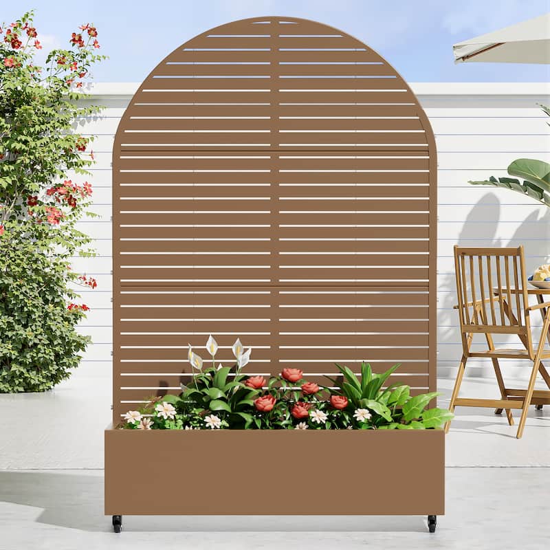 Metal Movable Planter Box with Trellis Privacy Screen Planter Box with Lockable Wheels