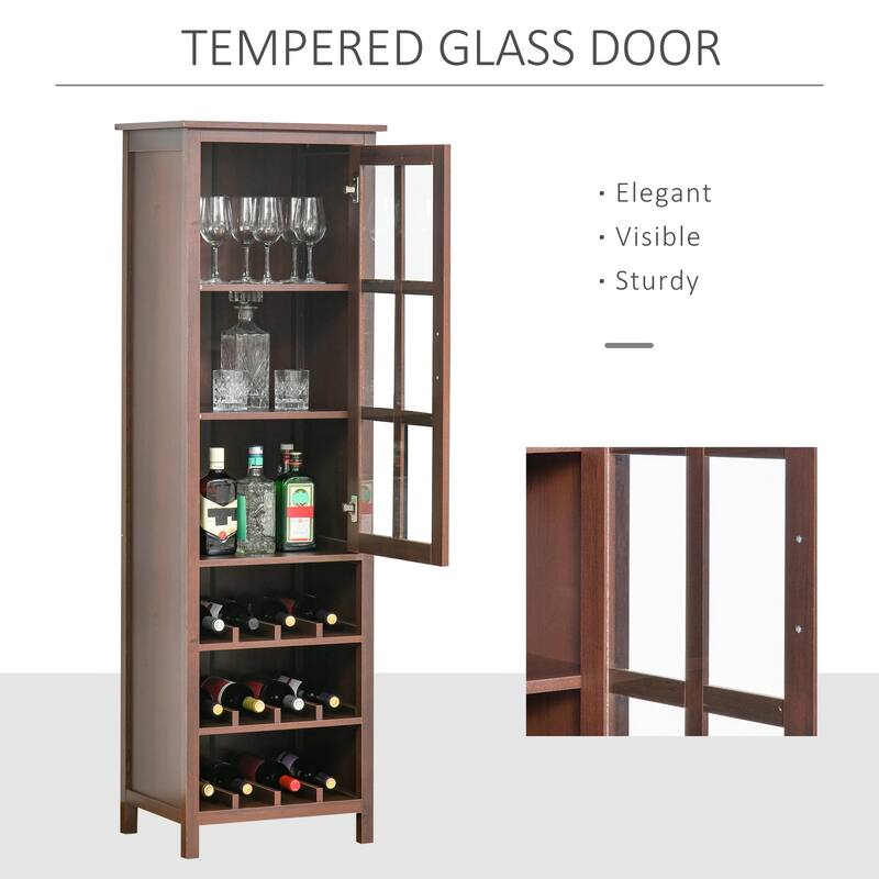 HOMCOM Wine Cabinet Bar Display Cupboard with Glass Door and 3 Storage Compartment for Home Bar - N/A