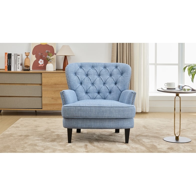 Upholstered Lounge Chair with Nailhead Trim - Light Blue