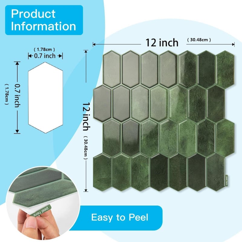 Art3d 10pcs Peel and Stick Backsplash Thickened Wall Tiles, 12''x12'', Cover 10 Sq.Ft.