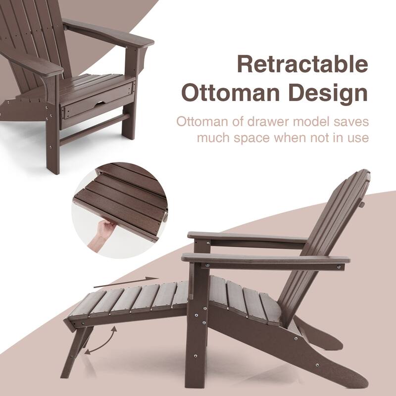 Gymax Patio Adirondack Chair HDPE Outdoor Lounge Chair w/ Retractable