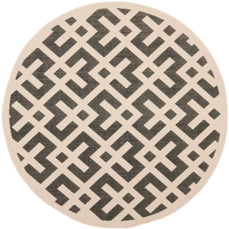 SAFAVIEH Courtyard Sytske Indoor/ Outdoor Waterproof Patio Backyard Rug - 6'7" Round - Black/Beige