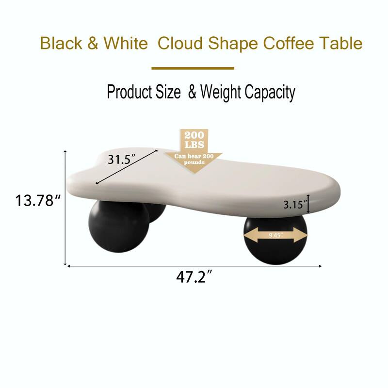 47-Inch Cloud-Shaped Coffee Table with 3 Ball Legs for Living Room