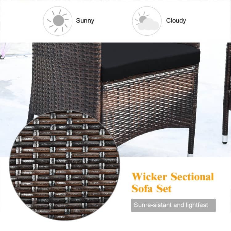 Rattan Patio Conversation Furniture Set with Glass Table and Comfortable Sofa - 4 Pcs