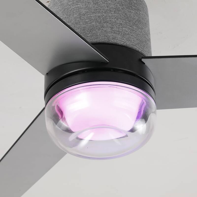 52" Modern Black RGB LED Smart Flush Mount Ceiling Fan with Light and Remote, App Control, Voice Control