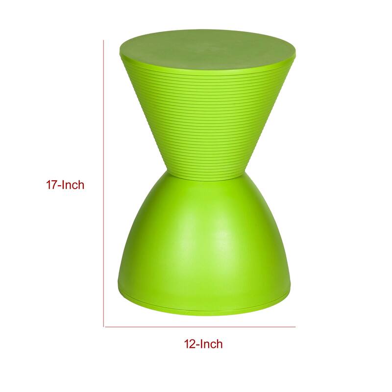 Hillary 17 Inch Patio Stool Table, Indoor Outdoor, Hourglass Design, Green