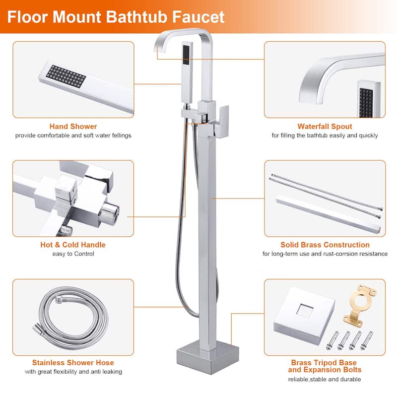 WOWOW Waterfall Single-Handle Freestanding Tub Faucet with Hand Shower