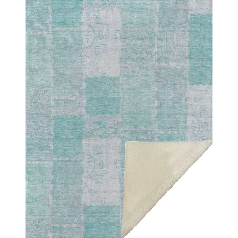 Premium Machine Washable Vintage Patchwork Sherpa Throw Blanket