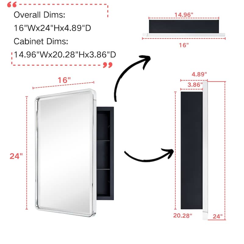 TEHOME Bryand Rectangle Metal Framed Bathroom Medicine Cabinet