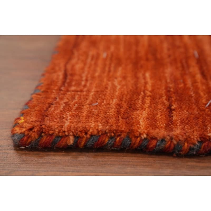 Hand Knotted Oriental 100% Wool Carpet Tribal Animal Pictorial Oranges & Rust Gabbeh Area Rug - 9' 7'' X 7' 9''