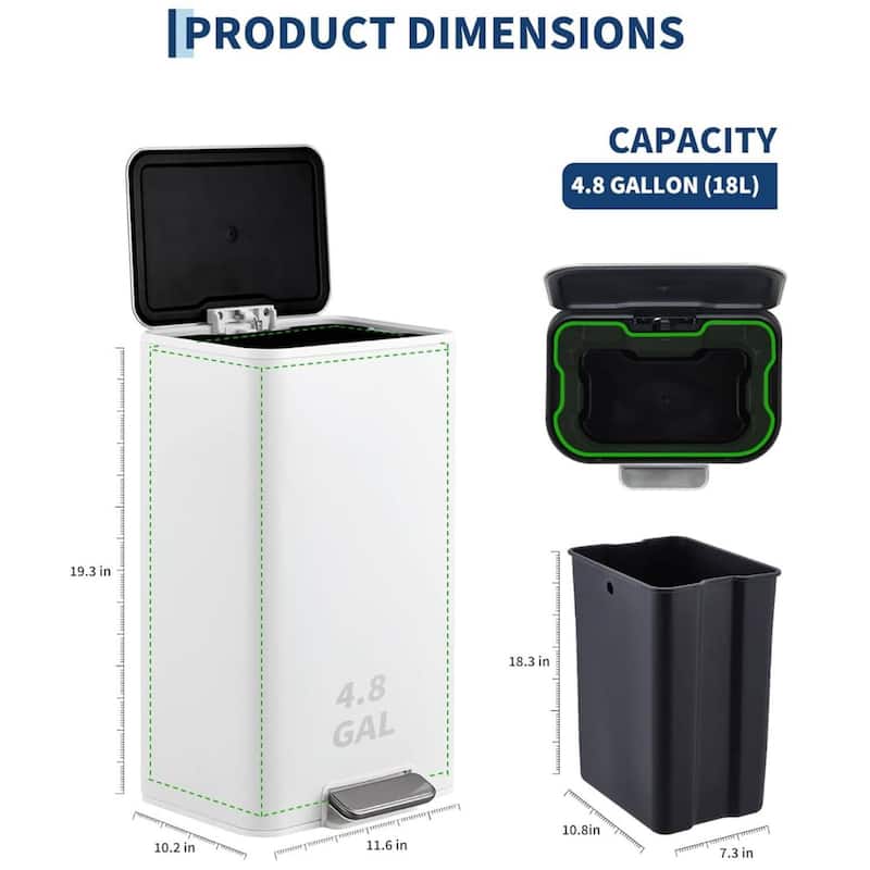 18L Soft-Close Lid Compact Stainless Steel Trash Can for Kitchen, Bathroom