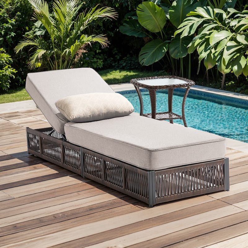 Pocassy Outdoor Lounge Chairs, Pool Lounge Chairs with 5 Adjustable Backrest - 2-Piece Brown Wicker Beige Cushion