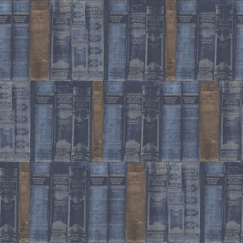 Galerie Wallcoverings Nostalgie Collection Library Books Non-woven Matte Wallpaper Roll - 33 feet x 21 inches - Blue