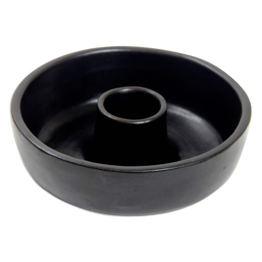 Novica Handmade Rinjani Black Ceramic Canape Dish