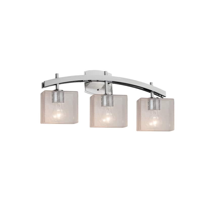 Justice Design Fusion Archway 3-Light Brushed Nickel Bath Bar, Seeded Rectangle Shade