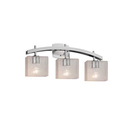 Justice Design Fusion Archway 3-Light Brushed Nickel Bath Bar, Seeded Rectangle Shade