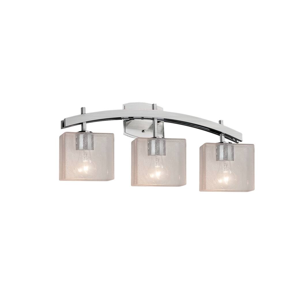 Justice Design Fusion Archway 3-Light Brushed Nickel Bath Bar, Seeded Rectangle Shade