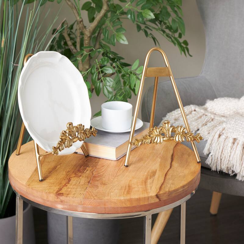 Gold Metal Arched Foldable Tabletop Easel with Vine Emblem - Gold - Set of 2 - 8"W, 12"H