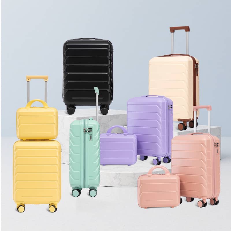 2 Piece Carry On Luggage Set, ABS Hardside Suitcase with Cosmetic Case