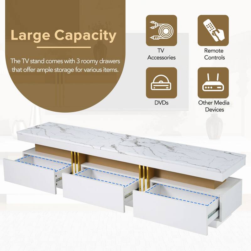 TV Stand with for TVs Up to 78'',Media Console with Gloss Faux Marble