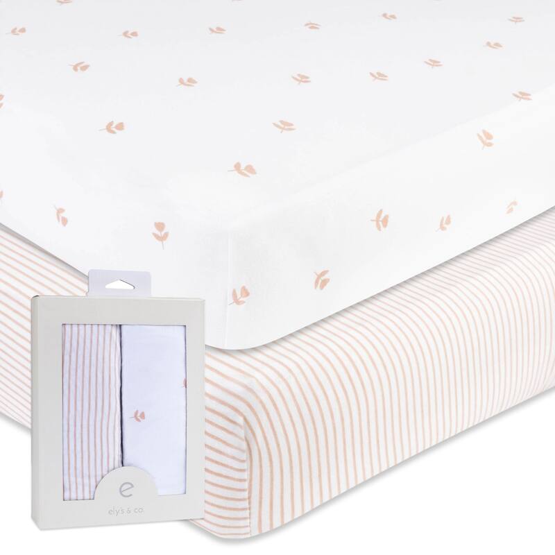 Ely's & Co. Baby Fitted Crib Sheet Set - 2 Pack - 28" x 52" - Mauve Tulip & Stripes